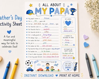 All About My Papa Activity Sheet | Father’s Day Questionnaires | Fill in the blanks Interview PDF | Kids Classroom Activity | Gift For Papa