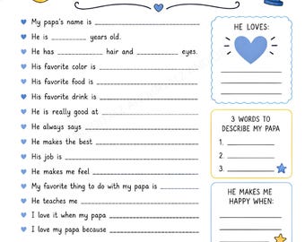 All About My Papa Activity Sheet | Father’s Day Questionnaires | Fill in the blanks Interview PDF | Kids Classroom Activity | Gift For Papa