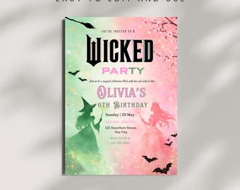 Wicked Birthday Invitation | Personalize Canva Template | Witch Party Card | Digital Download | Instant download | Printable Invite | 5*7 In