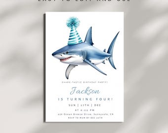 Editable Shark Birthday Invitation | Kids Ocean Theme Party Invite | Jawsome Invite |  Printable Under The Sea Party | Instant Download 5*7