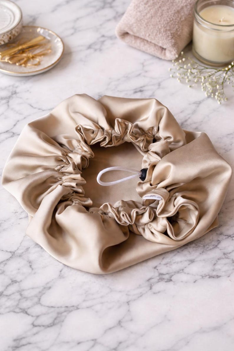 Large Champagne Satin Sleep Bonnet | Adjustable Hair Bonnet for ...