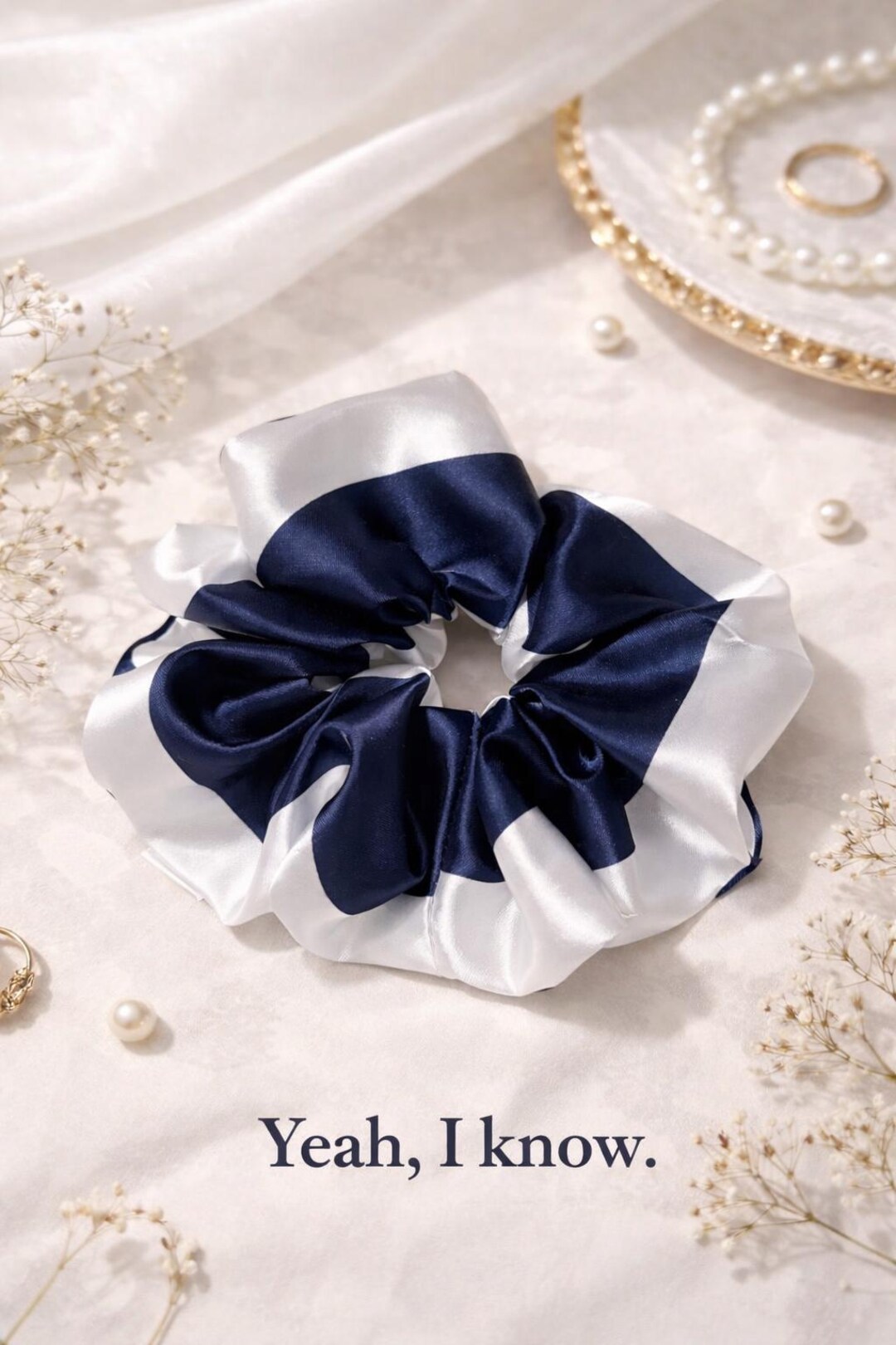 Oversized Navy Ivory Satin Scrunchie XXL | Two Tone Hair  display picture 3