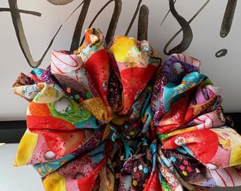 Donut Judge Me – XL Oversized Multicolor Cotton Scrunchie | Fun Print Hair Tie for Thick Hair