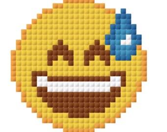 Smile with Sweat Drop Emoji Pattern for Cross-stitch/Crochet/Beading/Knitting
