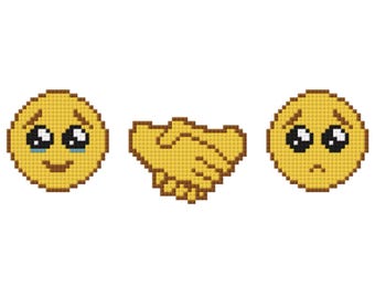 Happy Tears Shaking Hands with Pleading Emoji Pattern for Cross-stitch/Crochet/Beading/Knitting