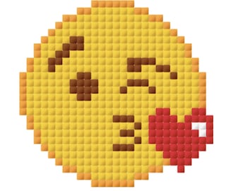 Kiss with Heart Emoji Pattern for Cross-stitch/Crochet/Beading/Knitting