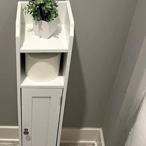 Small Corner Floor Cabinet with Door, Narrow Bathroom Storage Organizer, Shelves for Toilet Paper