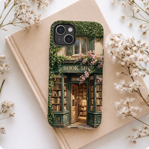 Bookstore Tough Phone Case, Bookish Floral MagSafe, iPhone 17 16 15 14 13 12 11 Pro Air, Samsung Galaxy S26 S25 Pixel, Book Lover Gift
