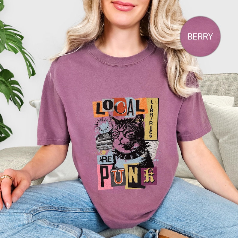 Support Your Local Library Punk Shirt, Library Punk Cat Book Tee, Goth Bookish Shirt, Comfort Colors, Librarian Gift, Reading Shirt image 14
