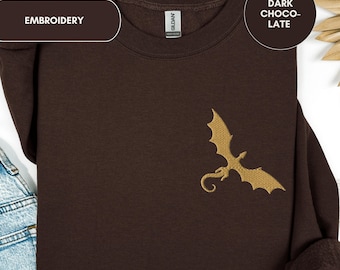 Embroidered Dragon Sweatshirt, Fantasy Dragon Crewneck, Bookish Romantasy Gift, Cozy Dragon Embroidery, Reader Gift, Fantasy Reader Shirt