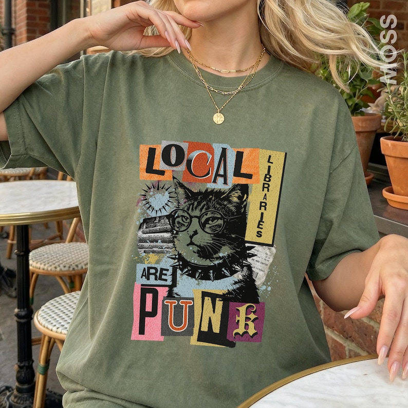 Support Your Local Library Punk Shirt, Library Punk Cat Book Tee, Goth Bookish Shirt, Comfort Colors, Librarian Gift, Reading Shirt image 5