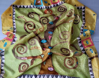 Original hand painted silk scarf, G.Klimt "Tree of Life". Free shipping