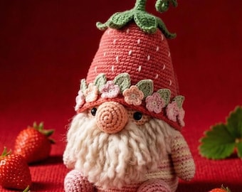 Strawberry Gnome Crochet Pattern PDF, Amigurumi Gnome Pattern, Spring Gnome Crochet, Fruit Gnome Doll Pattern, Cute Crochet Gnome Tutorial