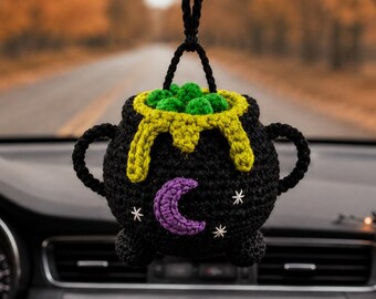 Gehaakt ketelpatroon, Halloween-autobedel pdf, heksenornament amigurumi, spookachtige slinger hangend decor, potionkom, plankoppas herfst