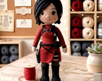 Amigurumipatroon dame in rode jurk - gehaakte pop agent - handgemaakt verzamelobject videogame - versie harnas rode jurk - pdf