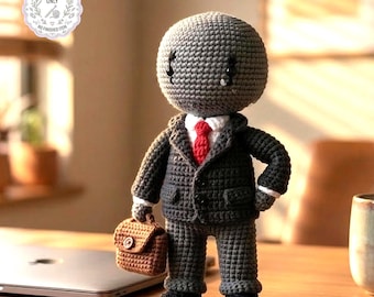 Anonieme agent amigurumipatroon - pop pak, stropdas en aktetas - minimalistische bureauvriend - goth kantoorinrichting - eenvoudig haakpatroon pdf