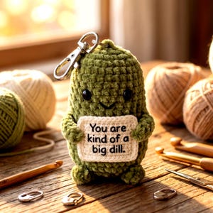 Haakpatroon fluweel positief augurk pdf, mini-sleutelhanger amigurumi, kawaii pocketvriend pluche, grappig cadeau, tasbedel, groenteknuffel, doe-het-zelf