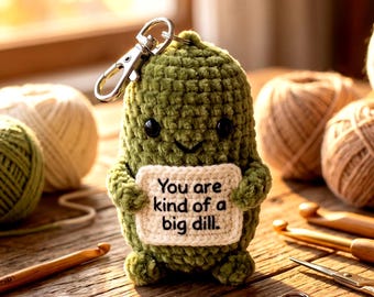 Velvet Positive Pickle Crochet Pattern PDF, Mini Amigurumi Keychain, Kawaii Pocket Pal Plush, Funny Gift, Bag Charm, Vegetable Plush Toy,DIY