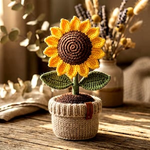 Patrón de maceta de girasol a crochet - Tutorial en PDF de flor amigurumi en maceta - Decoración de escritorio y regalo - Descarga digital para principiantes