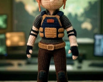 Tactical Survivor Officer haakpatroon, amigurumi-zombiejager, gameheld plushie, wasbeer survival-horror, vrouwelijke pop politieagent