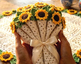Zonnebloemboeket gehaakt deken – Sunburst oma vierkante ronde deken pdf – haakpatroon bloemen – babydeken / woondecoratie