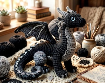 Realistisch haakpatroon draak pdf, amigurumi gevleugelde draak knuffel, fantasiedraak DIY-zelfstudie, direct downloaden
