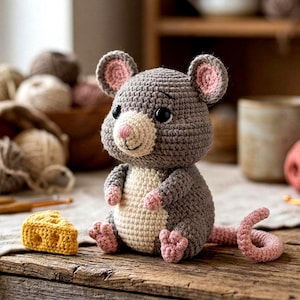 Niedrige Häkel-Maus-Muster, handgemachtes Amigurumi-Nagetier-Spielzeug, niedliches Mini-Tierplüsch-DIY Fertigkeit, weich gefüllte Figur, Kinderzimmer-Dekor-Geschenkidee