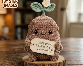 Gehaakt aardappelpatroon pdf, amigurumi-tutorial positieve spruit, motiverende pluche bureaubuddy, kawaii plantcadeau, plantenliefhebber, geestelijke gezondheid