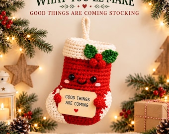 Positive Quote Christmas Stocking Crochet Pattern, Easy Beginner Crochet, DIY Xmas Decor PDF, Chunky Tree Design, Cozy Hanging, Wall Decor