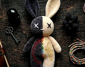 Haakpatroon half en half slecht konijn, gestikt amigurumi-konijn, gotische knuffel pdf