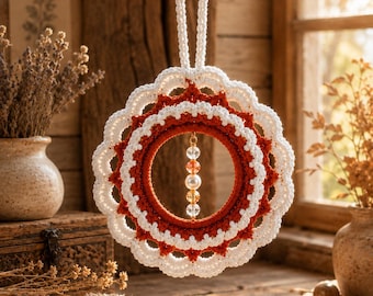 Gehaakt patroon van de zonvanger pdf, boho raam hangend decor, mandala suncatcher-tutorial, Cottagecore haakwerk DIY cadeau directe downloadgids