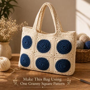 Granny Square Pattern PDF, Flower Crochet Block, Boho Tote Bag Design, Beginner Afghan Motif, Blanket Square Download,Reusable Market Bag,