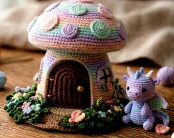 Exotic Mushroom Cottage Pattern , Mini Dragon Toy , Amigurumi Dragon Pattern, Fantasy Cottage Crochet, Spring Easter Decor Cottagecore House