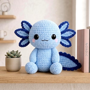 Blue Axolotl Crochet Pattern,Beginner Amigurumi, Cute Plushie,Market Make Stuffed Crochet Toy, Kawaii Moonpetal Axolotl Pattern PDF Download