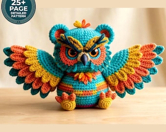 Haakpatroon kleurrijke uil pdf – amigurumi pluche uil speelgoedpatroon, haakpatroon bosvogel, schattige knuffel DIY, uilbeer