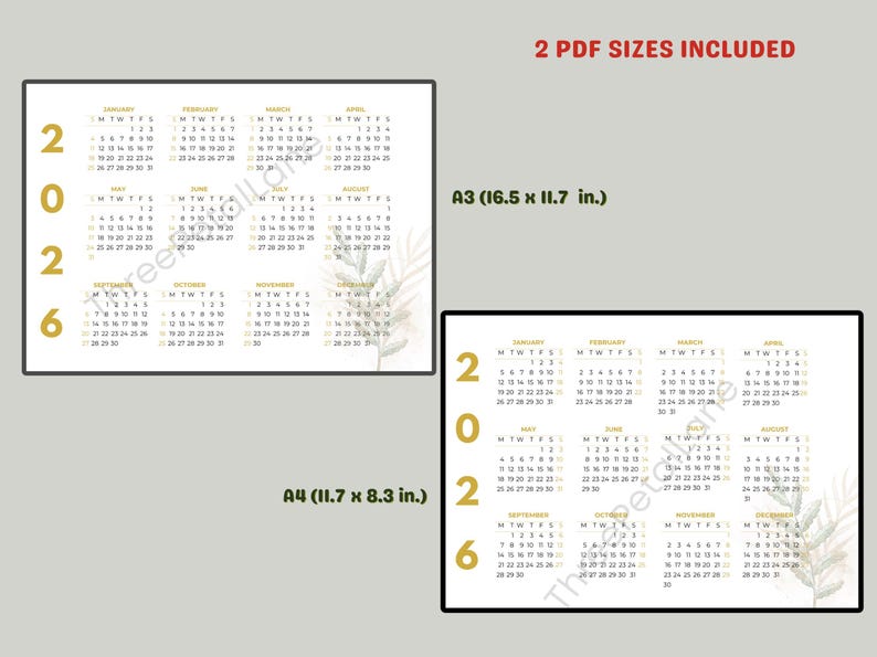 2026 Year-at-a-glance Landscape Calendar Printable | Minimalist Wall ...