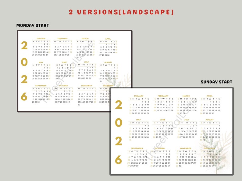 2026 Year-at-a-glance Landscape Calendar Printable | Minimalist Wall ...