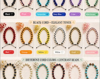 Handmade Beaded Bracelet, Adjustable Macrame Bracelet, Colorful Bead Bracelet, Black Cord Bracelet, Minimal Jewelry, Gift for Her