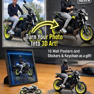 Custom 3D Motorcycle Art, 10 Posters, 4K Video, Key chain
