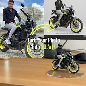 Retrato y Figura de Moto 3D – Vídeo 4K, Archivo STL, Regalo para Motociclista, Arte de Pared Personalizada