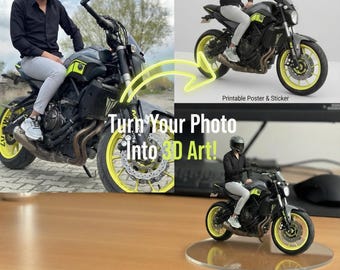 3D Motorcycle Portrait and Figure - 4K Video, STL File, Motorcyclist Gift, Personalized Wall Art