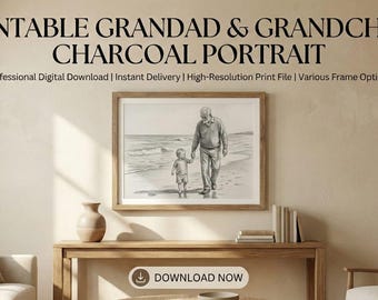 Personalized Grandfather and Grandson Portrait from Photo | Ultra-Realistic Pencil Drawing Gift