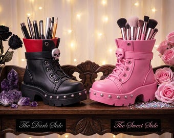 Gothic Combat Boot Pen Holder| Alternative Desk Organizer | Makeup Brush Holder | Goth Decor