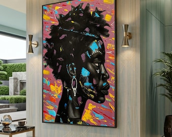 Afrocentric Woman Portrait Canvas, Modern Abstract Art, Ethnic Wall Decor, Large Canvas Wall Art, Oversized Statement Piece