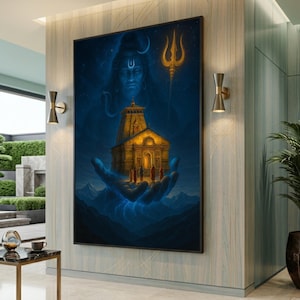 Shiva Temple Canvas Art, Mystical Hindu Home Decor, Large Canvas Wall Art, Oversized Statement Piece