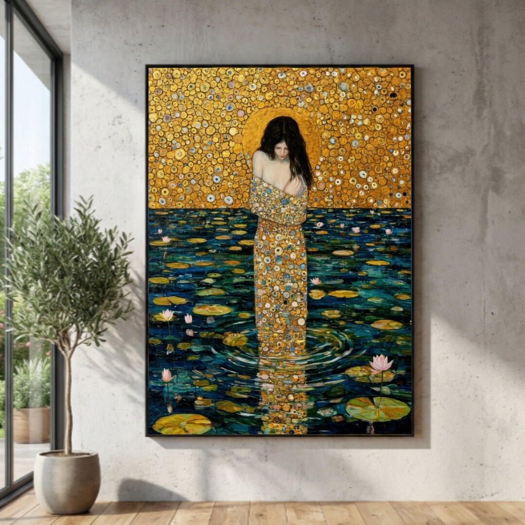 Gustav Klimt Woman in Water Canvas, Art Nouveau Wall Art, Golden Floral ...