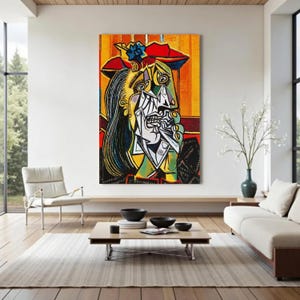 Picasso Style Abstract Portrait Canvas Print, Colorful Cubism Wall Art, Large Canvas Wall Art, Oversized Statement Piece image 7