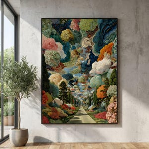 Dreamlike Floral Landscape Canvas Art, Surreal Botanical Garden, Large Canvas Wall Art, Oversized Statement Piece