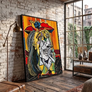 Picasso Style Abstract Portrait Canvas Print, Colorful Cubism Wall Art, Large Canvas Wall Art, Oversized Statement Piece image 4