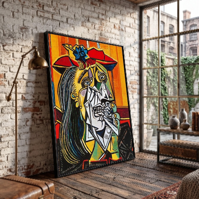 Picasso Style Abstract Portrait Canvas Print, Colorful Cubism Wall Art, Large Canvas Wall Art, Oversized Statement Piece image 4